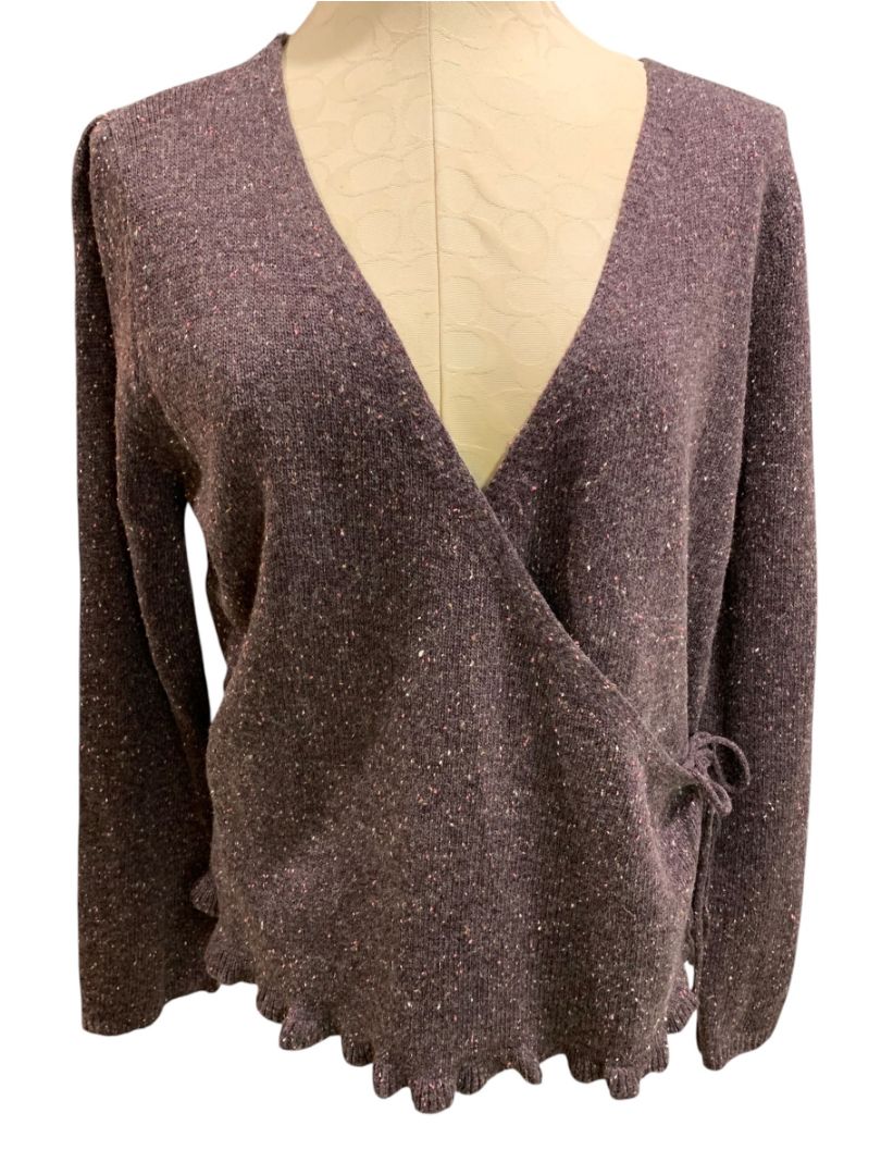 Size XL New York & Co Womens New Flecked Purple Wrap Sweater Wool Blend