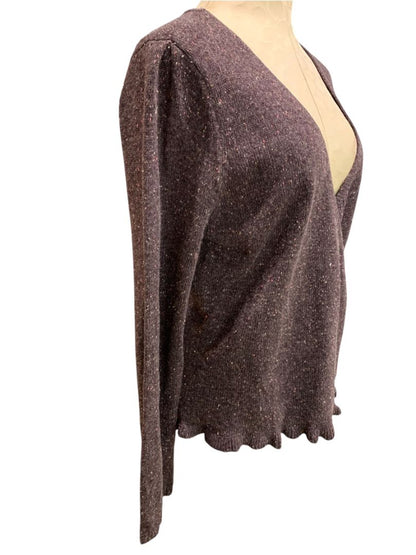 Size XL New York & Co Womens New Flecked Purple Wrap Sweater Wool Blend