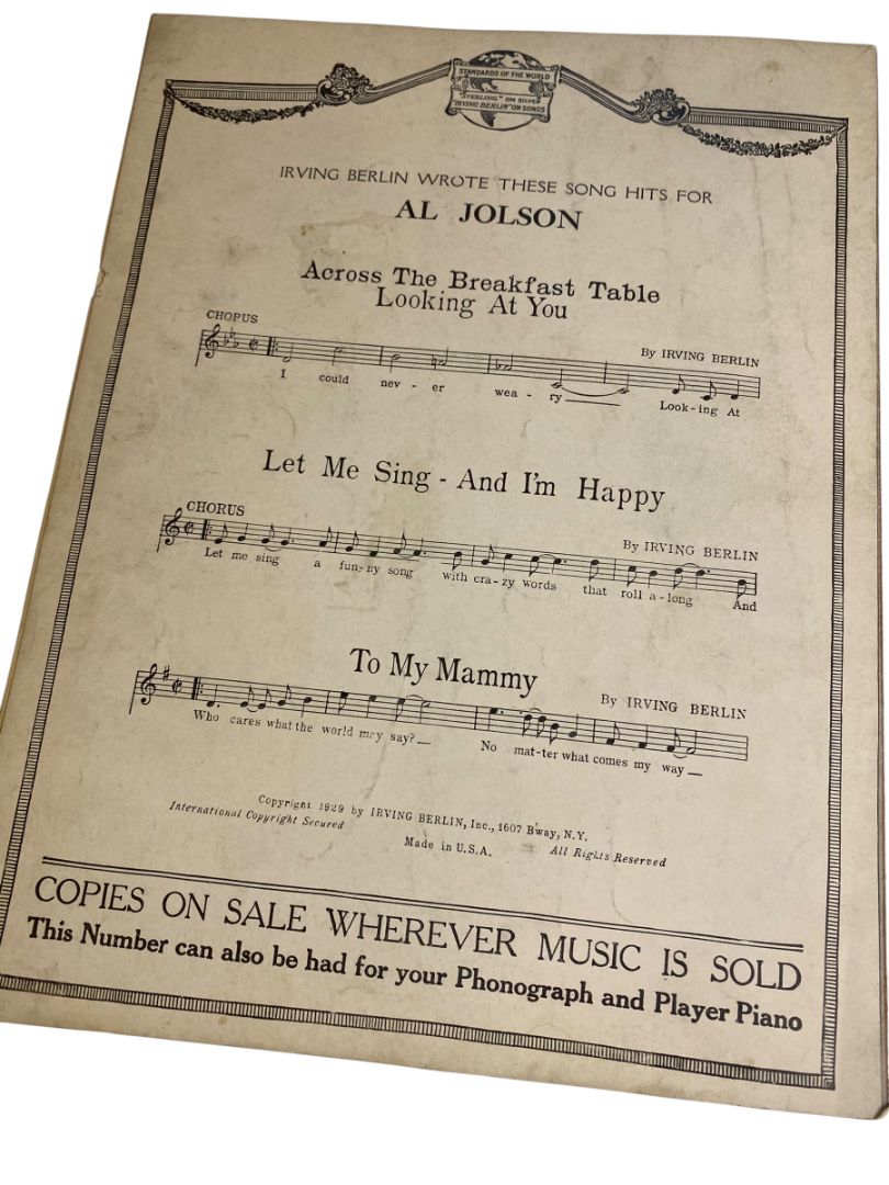 1929 Let Me Sing and I'm Happy Sheet Music Mammy Al Jolson Irving Berlin