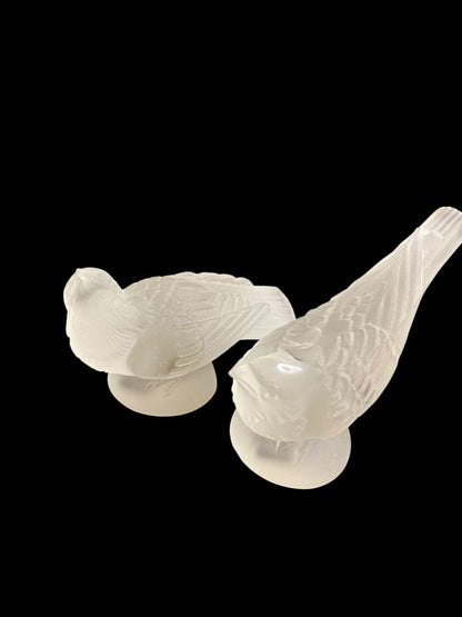 Set of 2 Signed Desna Bohemia Czech Art Glass Satin Crystal Bird Handcrafted 4"l x 2.5"h