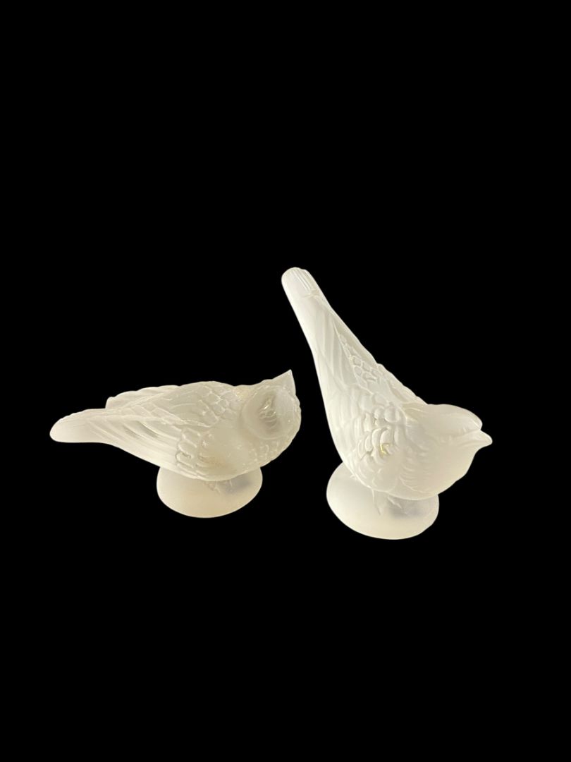 Set of 2 Signed Desna Bohemia Czech Art Glass Satin Crystal Bird Handcrafted 4"l x 2.5"h