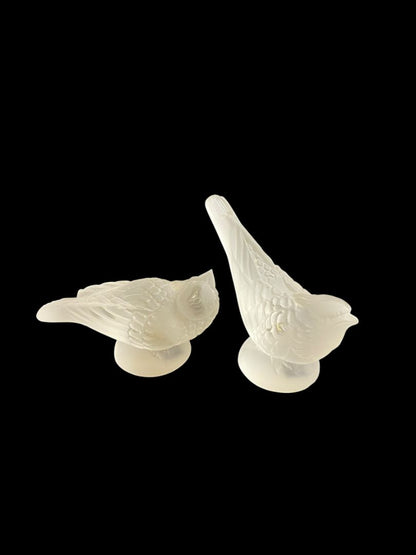 Set of 2 Signed Desna Bohemia Czech Art Glass Satin Crystal Bird Handcrafted 4"l x 2.5"h