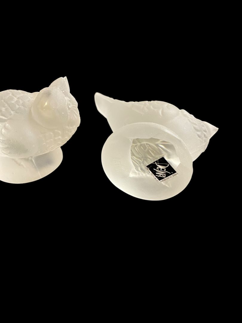 Set of 2 Signed Desna Bohemia Czech Art Glass Satin Crystal Bird Handcrafted 4"l x 2.5"h