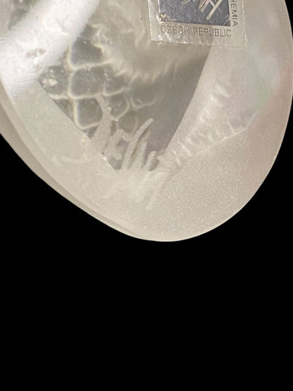 Set of 2 Signed Desna Bohemia Czech Art Glass Satin Crystal Bird Handcrafted 4"l x 2.5"h