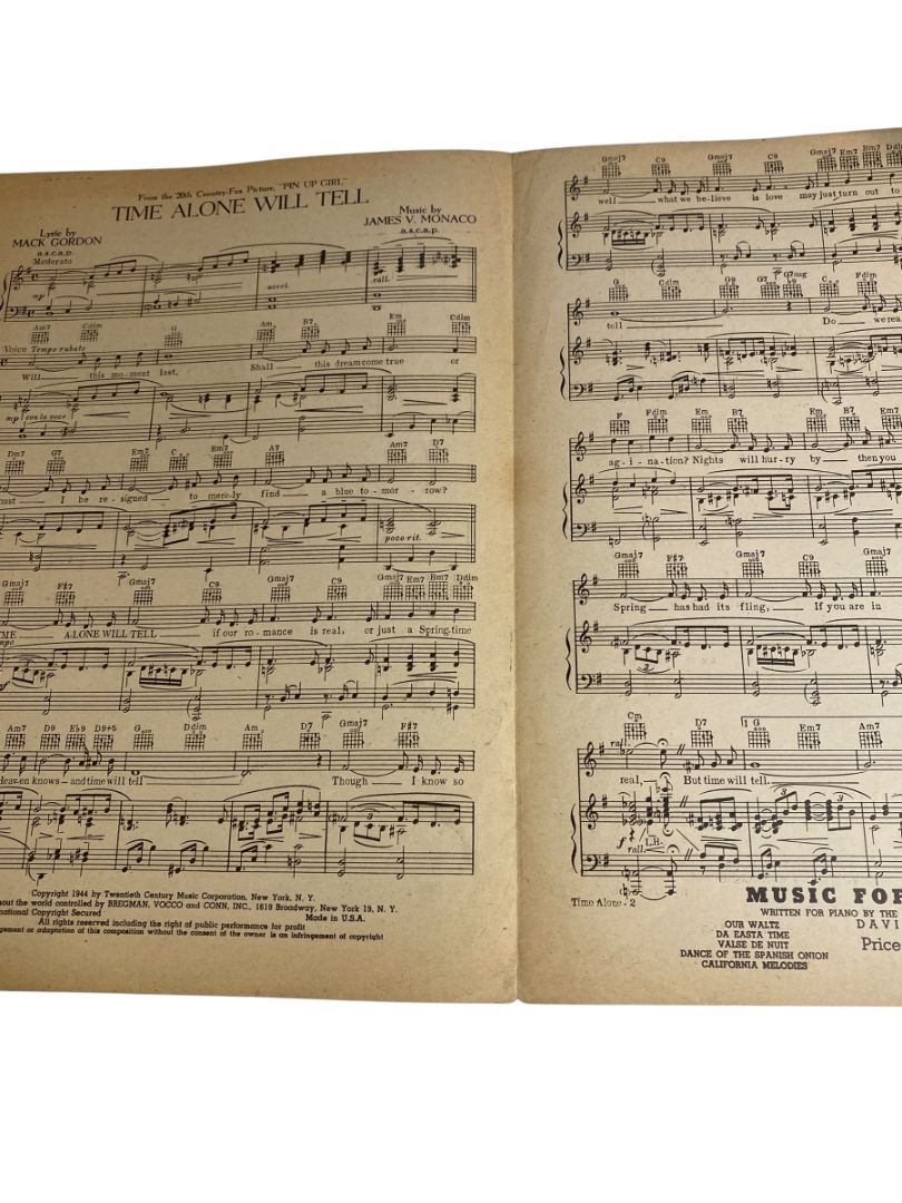 1944 Time Alone Will Tell Sheet Music Betty Grable in Pin Up Girl
