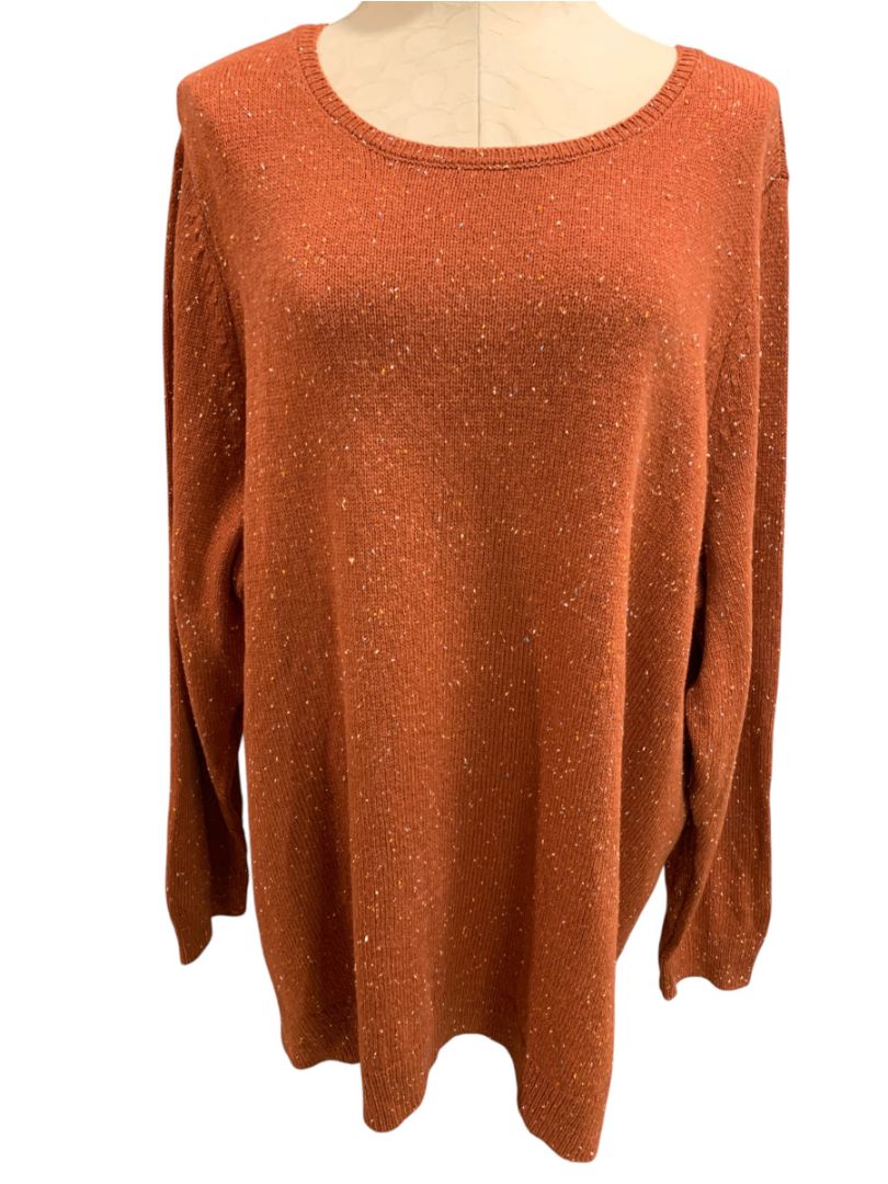 Size 3X Belle by Kim Gravel Womens Rust Orange Flecked Sweater Fall