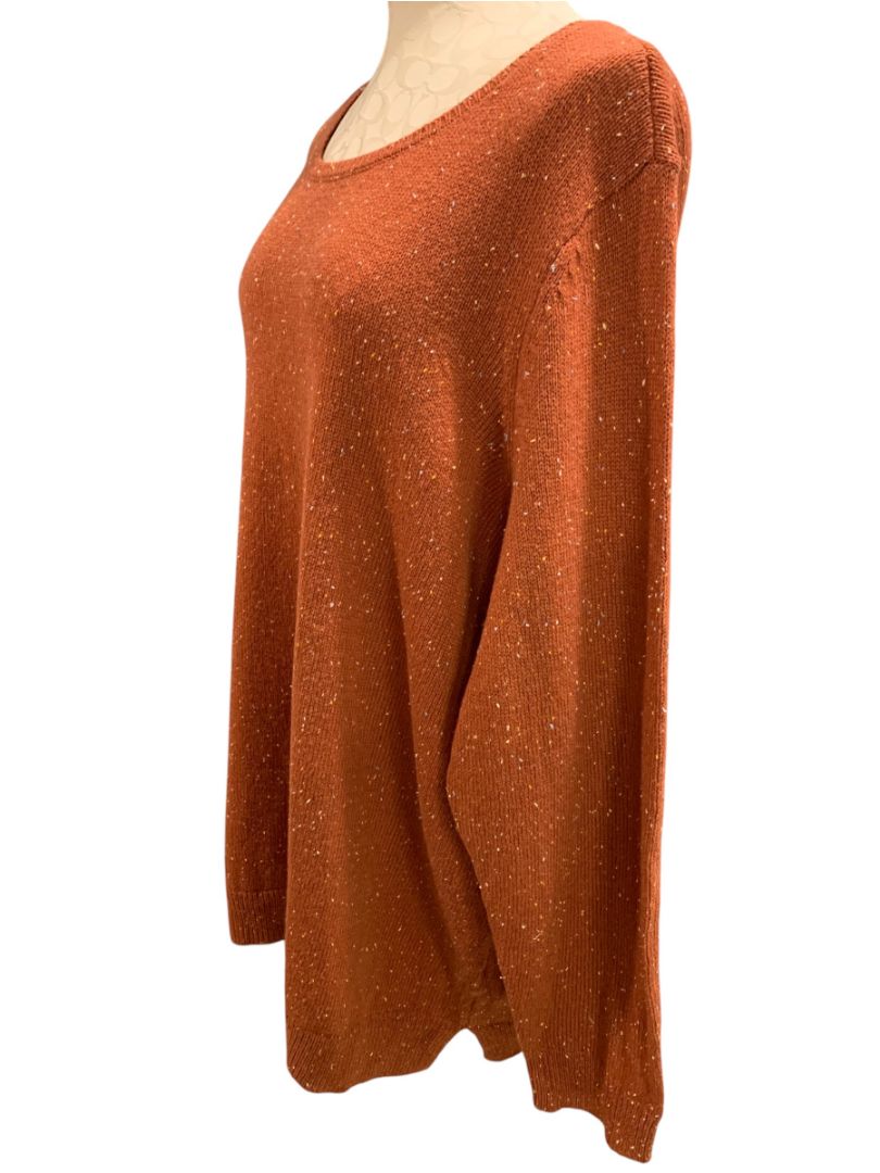 Size 3X Belle by Kim Gravel Womens Rust Orange Flecked Sweater Fall