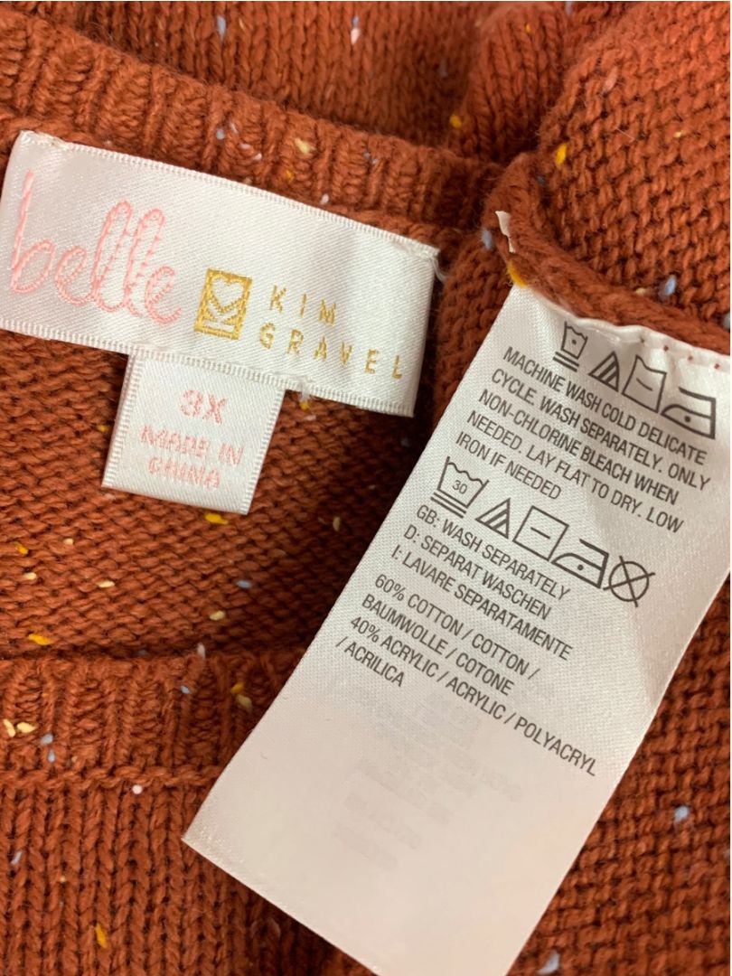 Size 3X Belle by Kim Gravel Womens Rust Orange Flecked Sweater Fall