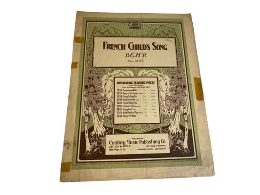 Antique French Child's Song Sheet Music Behar No 1007 Century Music