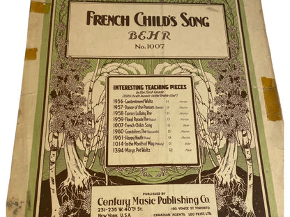 Antique French Child's Song Sheet Music Behar No 1007 Century Music