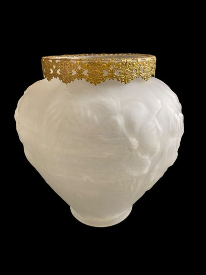 Vintage Art Nouveau Satin Glass Vase Brass Ormolu Fittings Poppy Design 9"