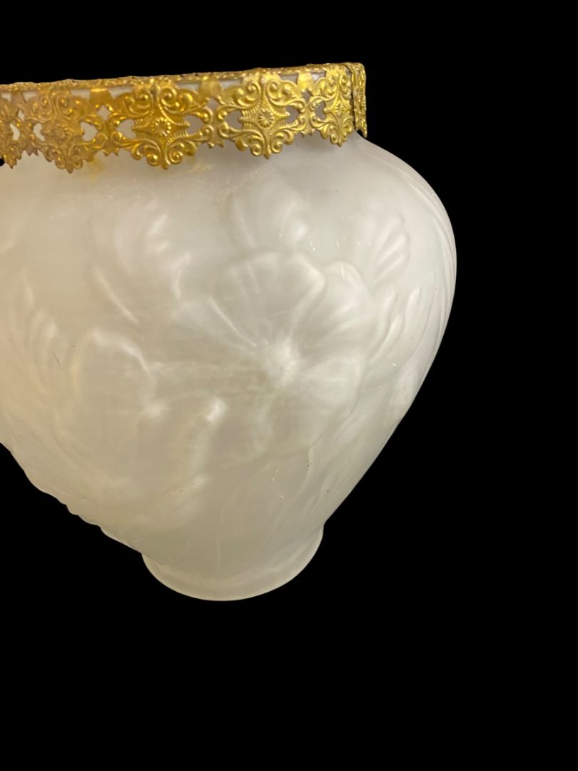 Vintage Art Nouveau Satin Glass Vase Brass Ormolu Fittings Poppy Design 9"