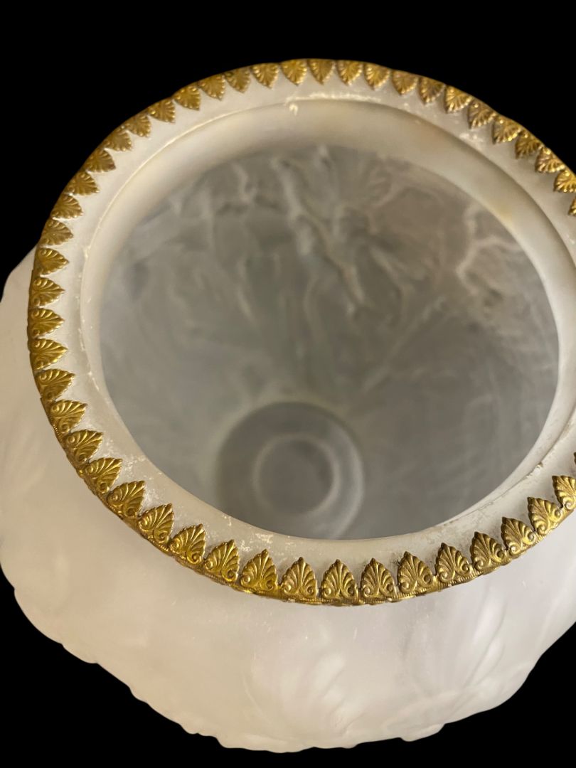 Vintage Art Nouveau Satin Glass Vase Brass Ormolu Fittings Poppy Design 9"