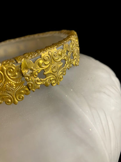 Vintage Art Nouveau Satin Glass Vase Brass Ormolu Fittings Poppy Design 9"