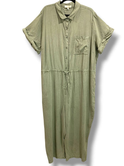 3X Side Stitch Los Angeles Womens Plus Size Jumpsuit Alpine Pockets Green