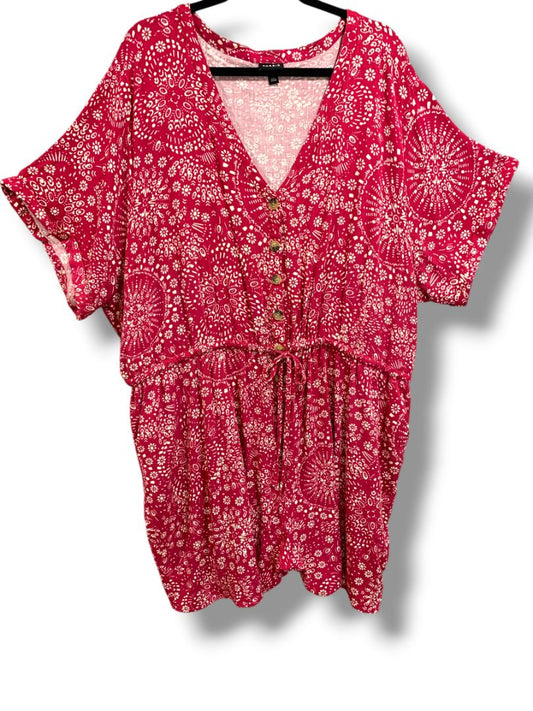 4X Torrid Womens Plus Size Boho Romper Magenta Floral Drawstring Waist V-Neck Pockets