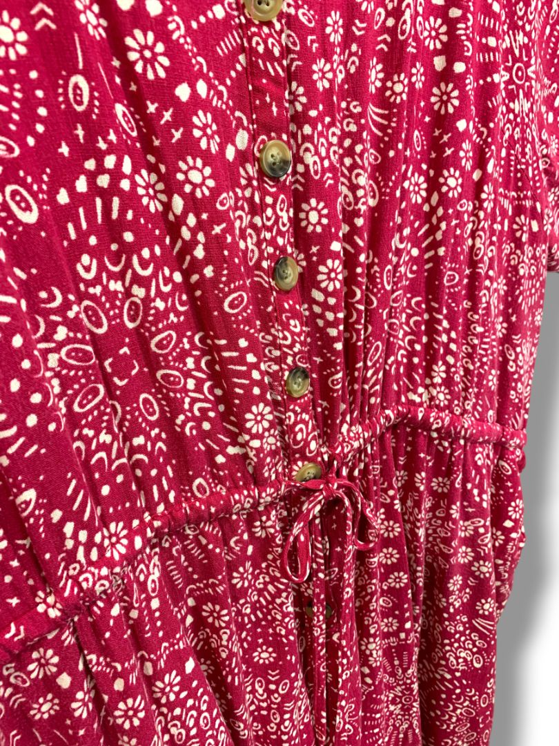 4X Torrid Womens Plus Size Boho Romper Magenta Floral Drawstring Waist V-Neck Pockets