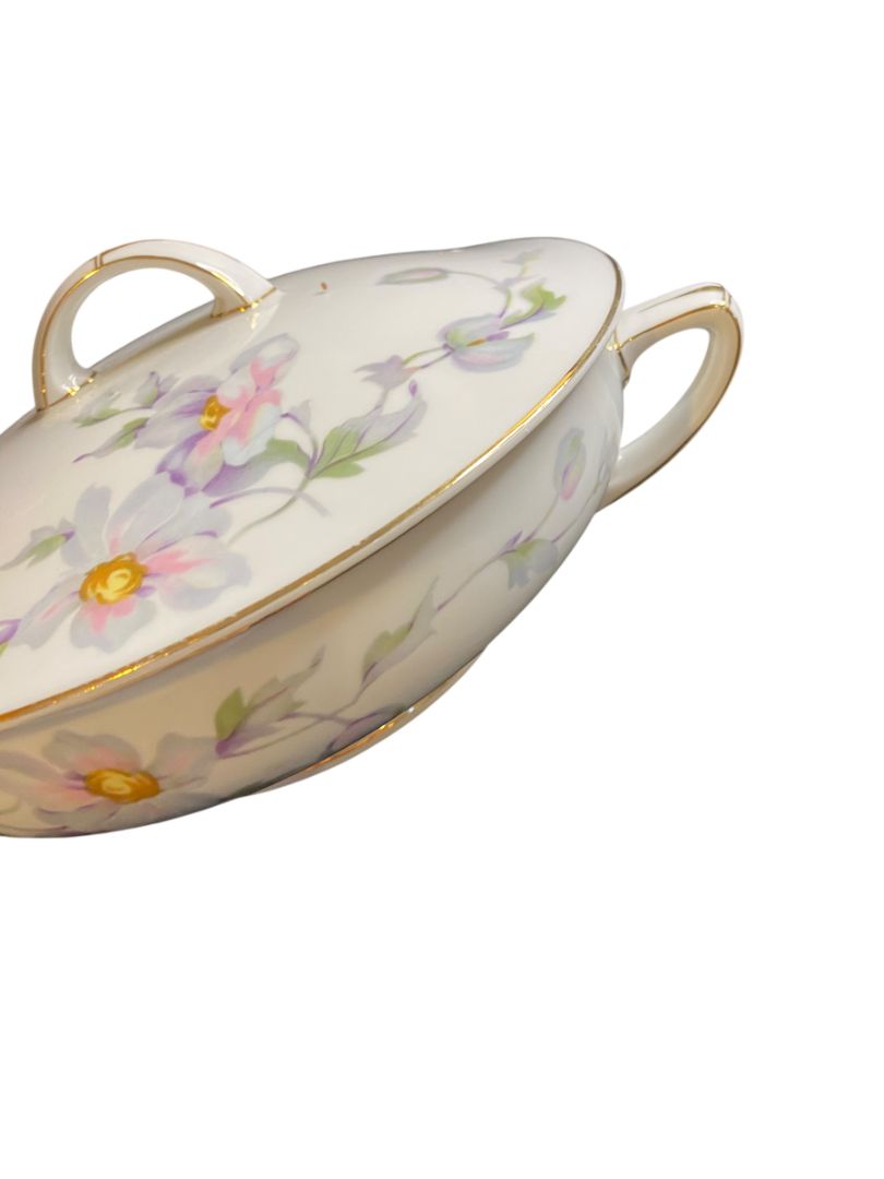 Vintage TK Thun Czechoslavakia Bohemia Covered Vegetable Dish with Lid Handles Magnolia