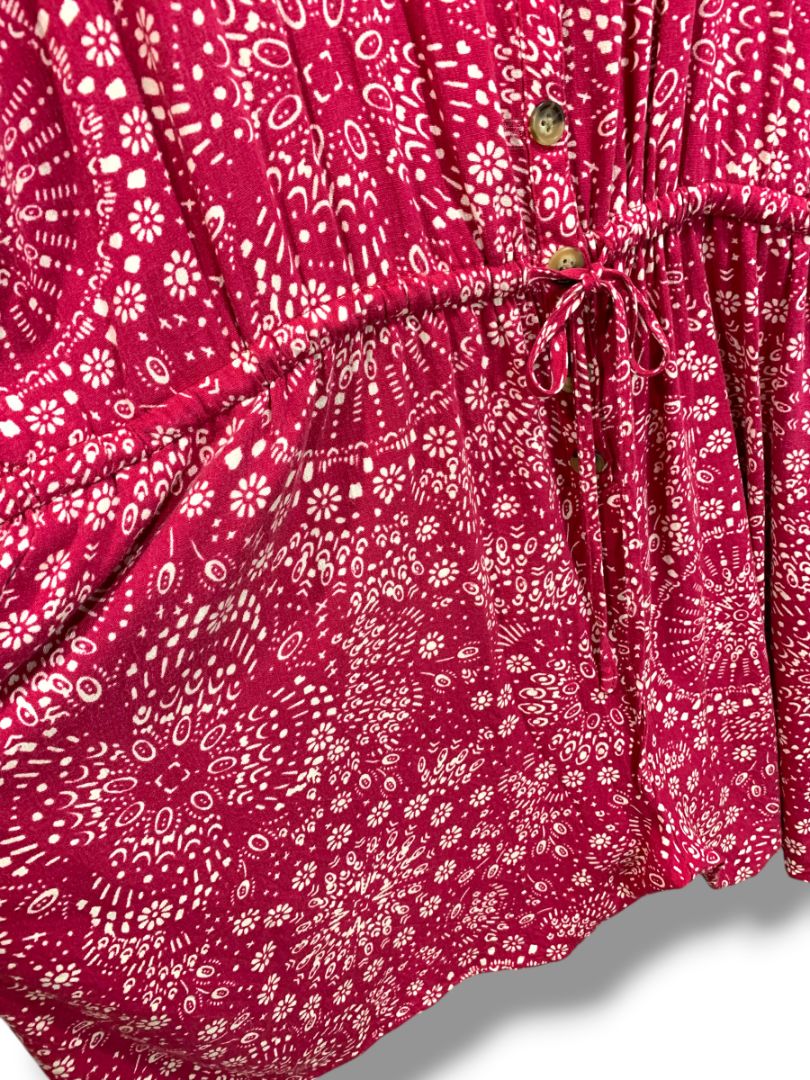 4X Torrid Womens Plus Size Boho Romper Magenta Floral Drawstring Waist V-Neck Pockets
