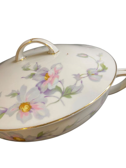 Vintage TK Thun Czechoslavakia Bohemia Covered Vegetable Dish with Lid Handles Magnolia