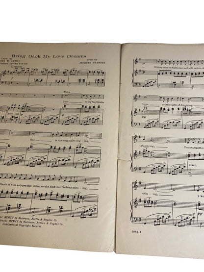 1920 Bring Back My Love Dreams Song Sheet Music Lewis Young Grandei