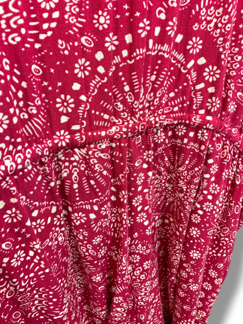 4X Torrid Womens Plus Size Boho Romper Magenta Floral Drawstring Waist V-Neck Pockets
