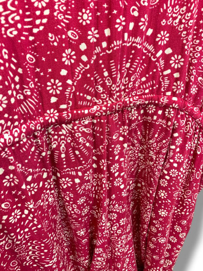 4X Torrid Womens Plus Size Boho Romper Magenta Floral Drawstring Waist V-Neck Pockets