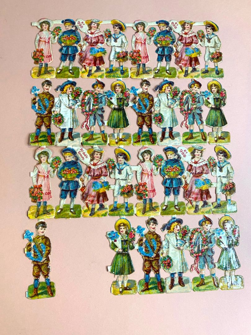 Antique Paper Dolls Made in Germany 2.5" String Style Mounted No. 998