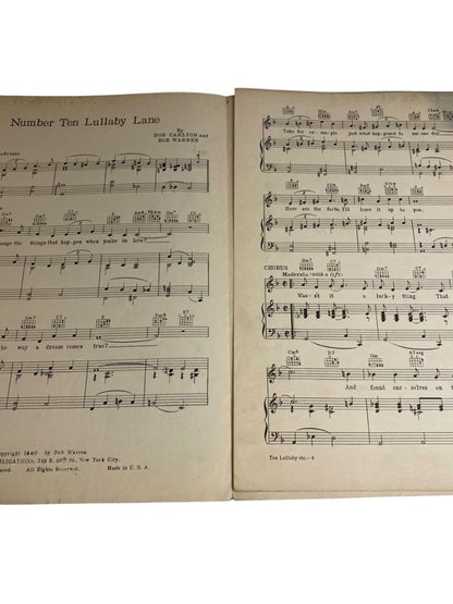 1940 Number Ten Lullaby Lane Sheet Music Carlton Warren Publications