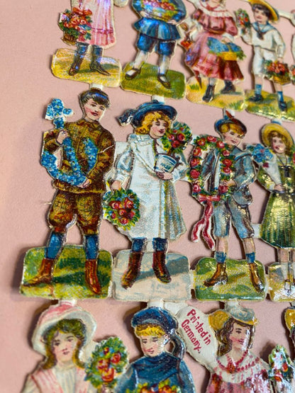 Antique Paper Dolls Made in Germany 2.5" String Style Mounted No. 998