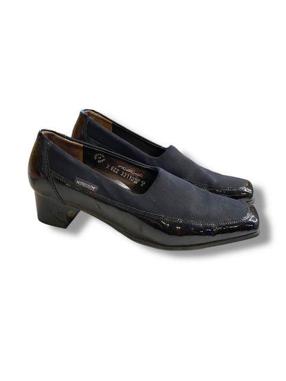 Size 9 (Eur 6.5) Mephisto Womens Slide Mule Black Patent Shoes 2" Block Heels
