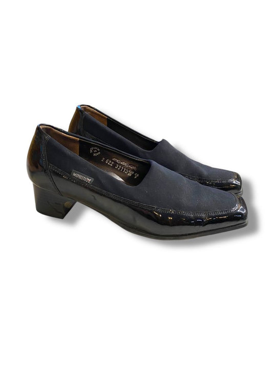 Size 9 (Eur 6.5) Mephisto Womens Slide Mule Black Patent Shoes 2" Block Heels