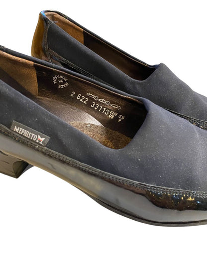 Size 9 (Eur 6.5) Mephisto Womens Slide Mule Black Patent Shoes 2" Block Heels