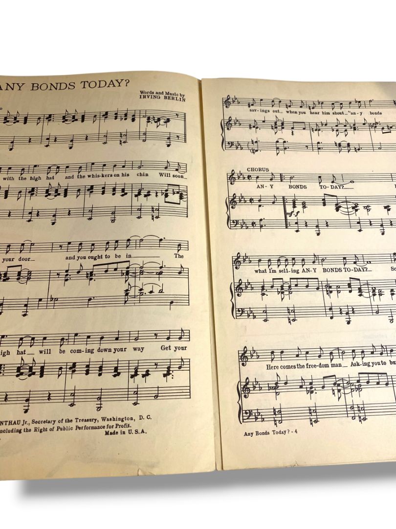 1941 Any Bonds Today? Sheet Music Irving Berlin National Defense Savings Program