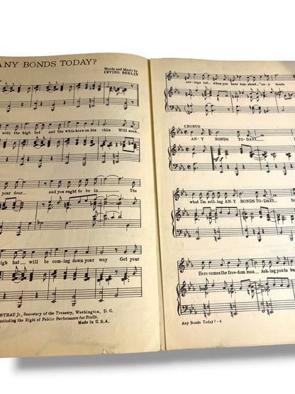 1941 Any Bonds Today? Sheet Music Irving Berlin National Defense Savings Program