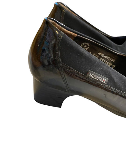Size 9 (Eur 6.5) Mephisto Womens Slide Mule Black Patent Shoes 2" Block Heels