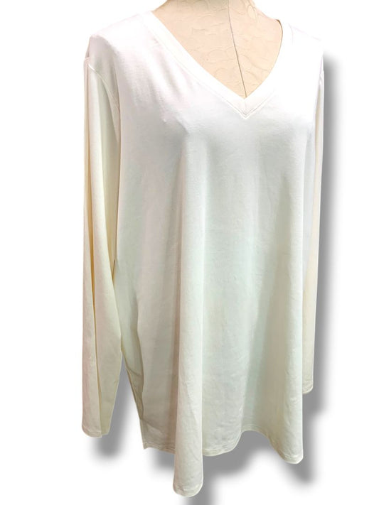 3X Belle Kim Gravel Womens Plus Size Ivory Long Sleeve V-Neck Tshirt