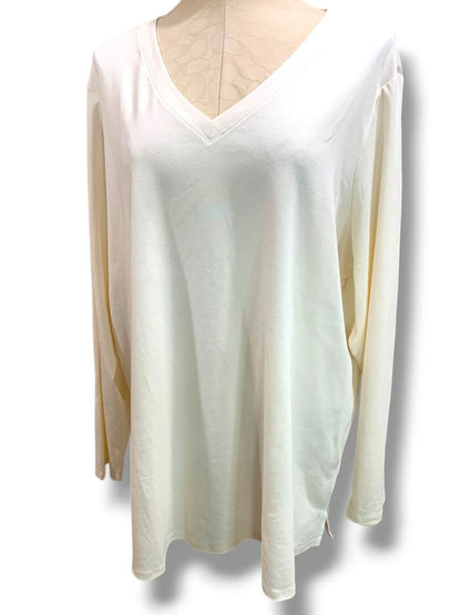 3X Belle Kim Gravel Womens Plus Size Ivory Long Sleeve V-Neck Tshirt