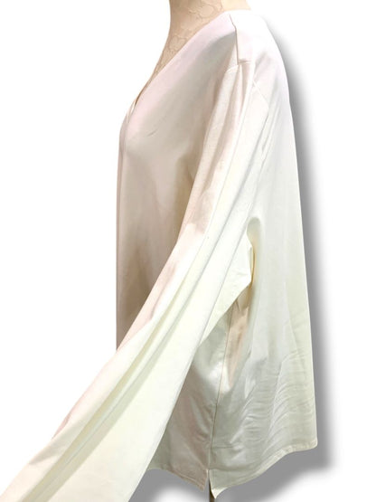 3X Belle Kim Gravel Womens Plus Size Ivory Long Sleeve V-Neck Tshirt