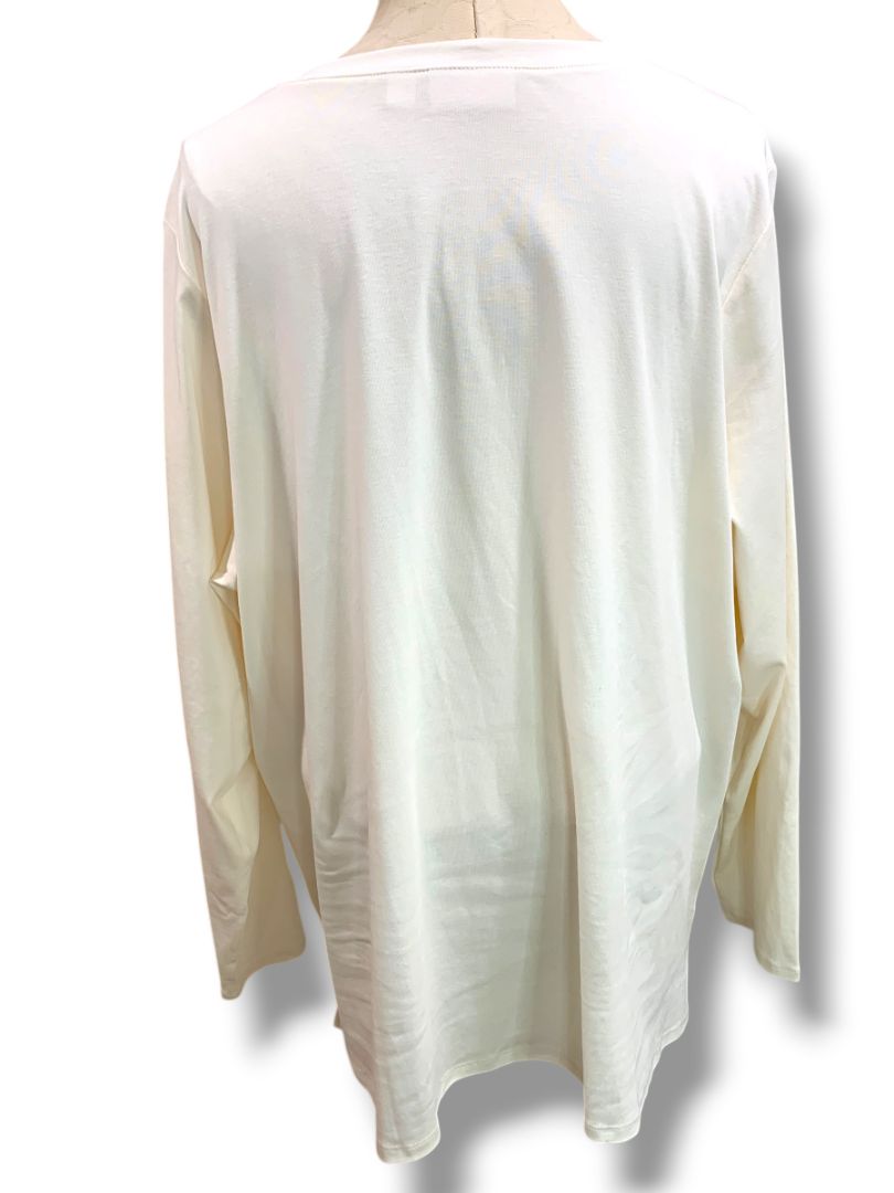 3X Belle Kim Gravel Womens Plus Size Ivory Long Sleeve V-Neck Tshirt