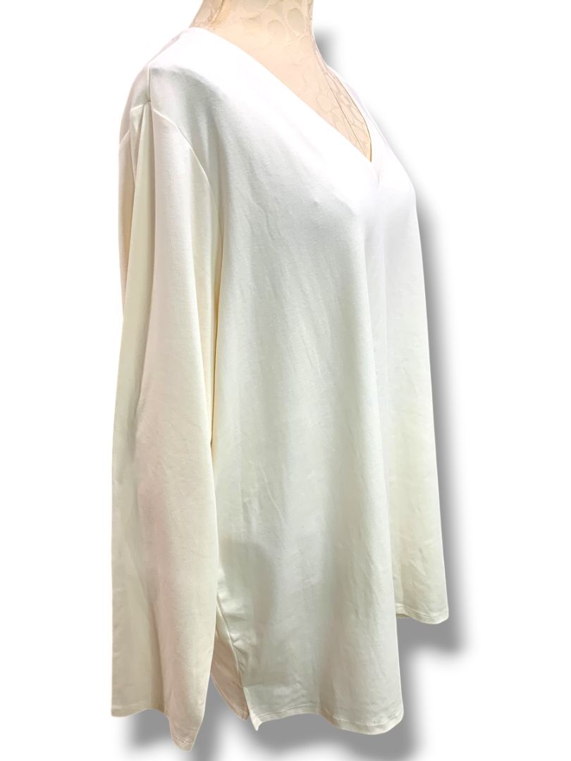 3X Belle Kim Gravel Womens Plus Size Ivory Long Sleeve V-Neck Tshirt