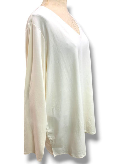 3X Belle Kim Gravel Womens Plus Size Ivory Long Sleeve V-Neck Tshirt