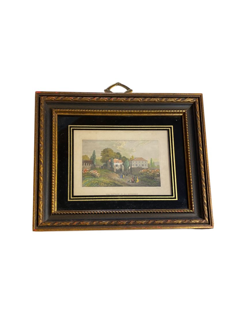 Framed Sungott Studios Martini Engraving Print "The Cottage of J.J. Rousseau" 15.5" x 10"