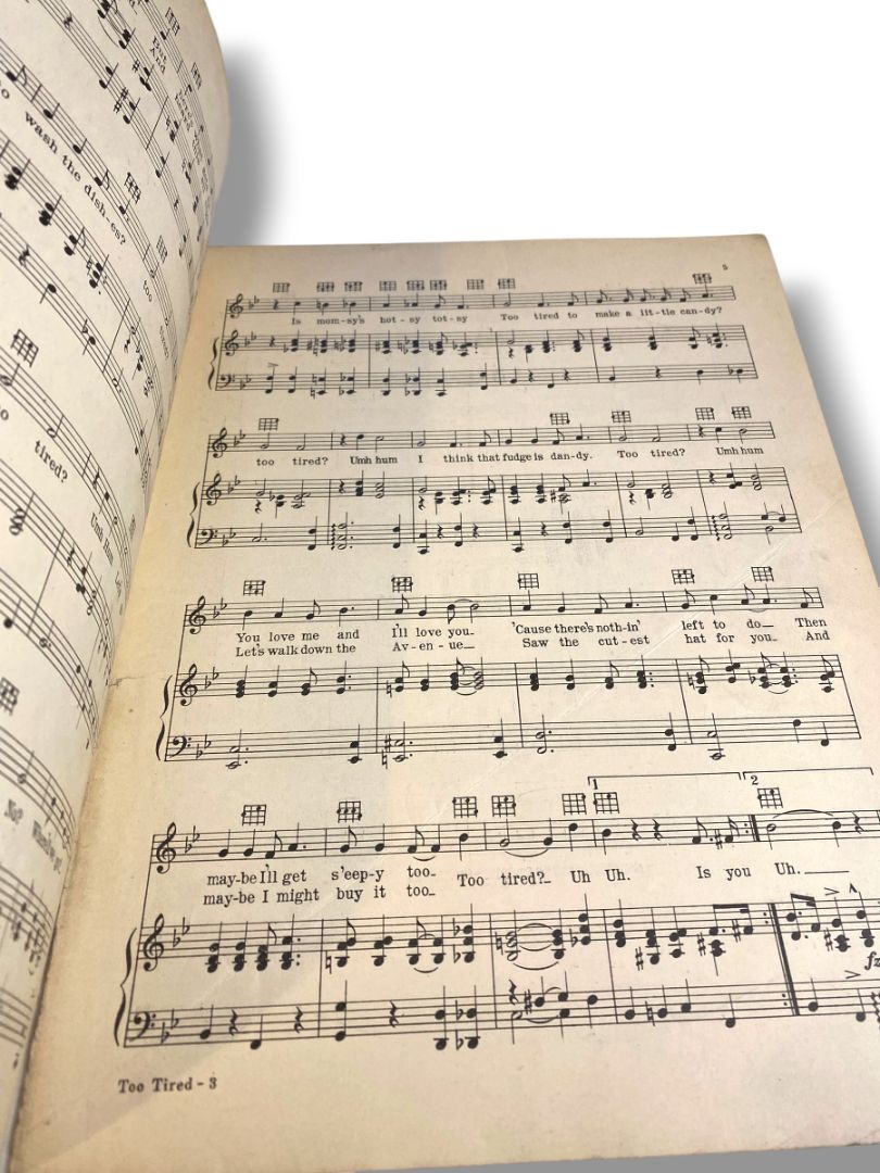 1924 Too Tired Sheet Music with Ukulele Accompaniment Little Sizemore Shay