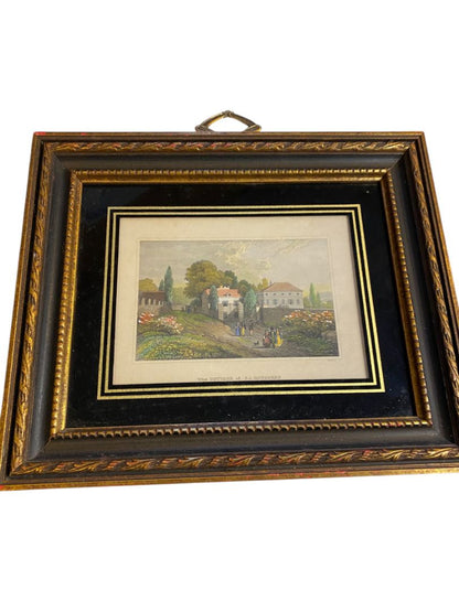 Framed Sungott Studios Martini Engraving Print "The Cottage of J.J. Rousseau" 15.5" x 10"