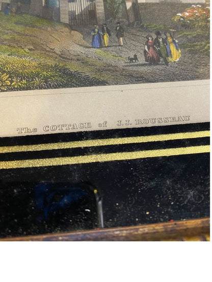 Framed Sungott Studios Martini Engraving Print "The Cottage of J.J. Rousseau" 15.5" x 10"