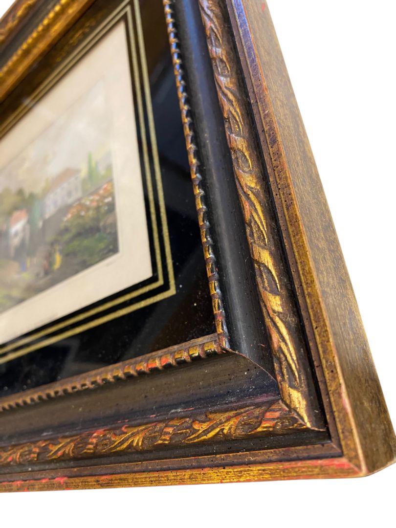 Framed Sungott Studios Martini Engraving Print "The Cottage of J.J. Rousseau" 15.5" x 10"