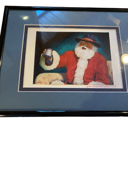 Joe Netherwood Signed Framed Matted Print Western Santa Print Vintage 10.5" x 8.5"