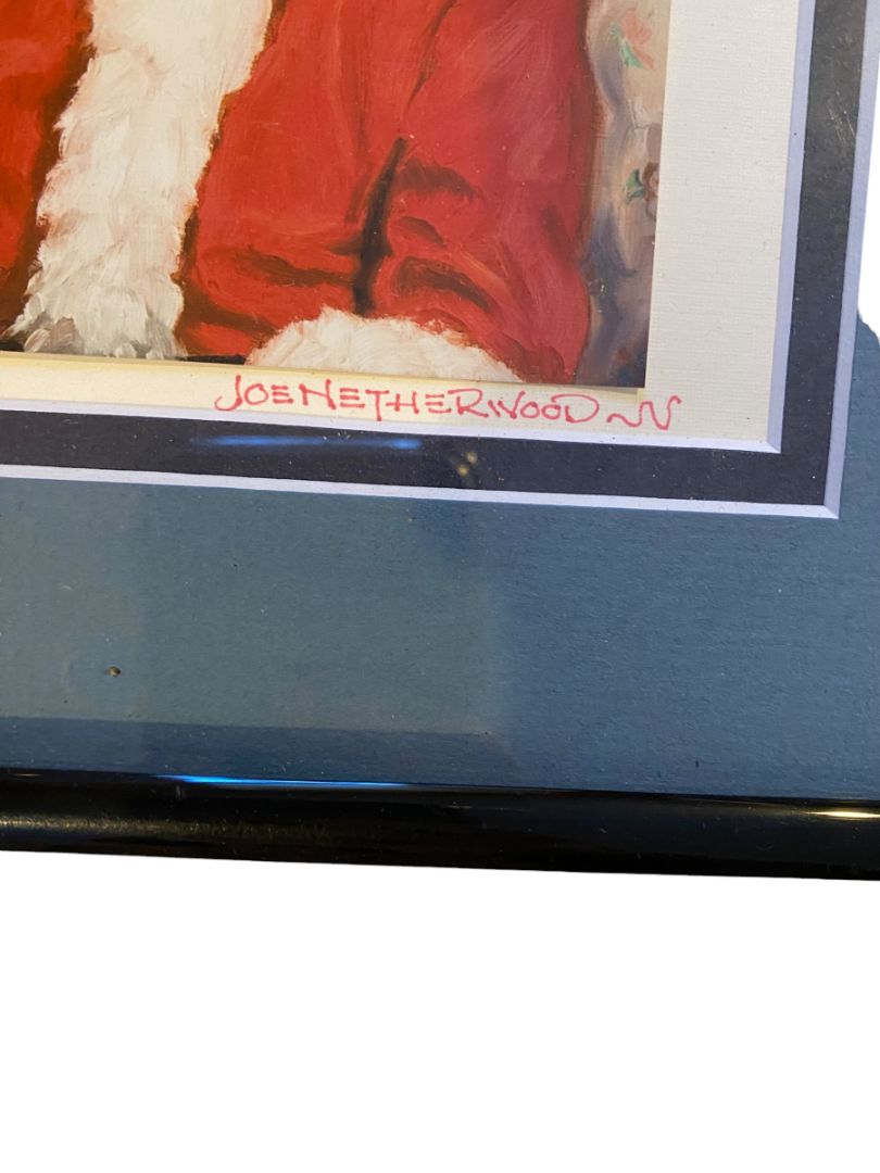 Joe Netherwood Signed Framed Matted Print Western Santa Print Vintage 10.5" x 8.5"