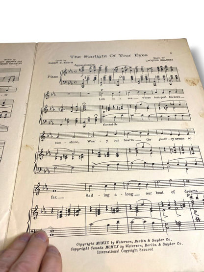 1920 The Starlight of Your Eyes Song Sheet Music Smith Grandei Waterson Berlin & Snyder